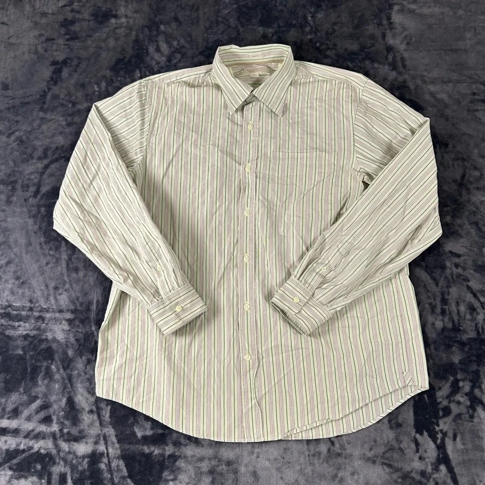 Banana Republic Button Down Shirt Mens XL Green Striped Slim Fit Long Sleeve